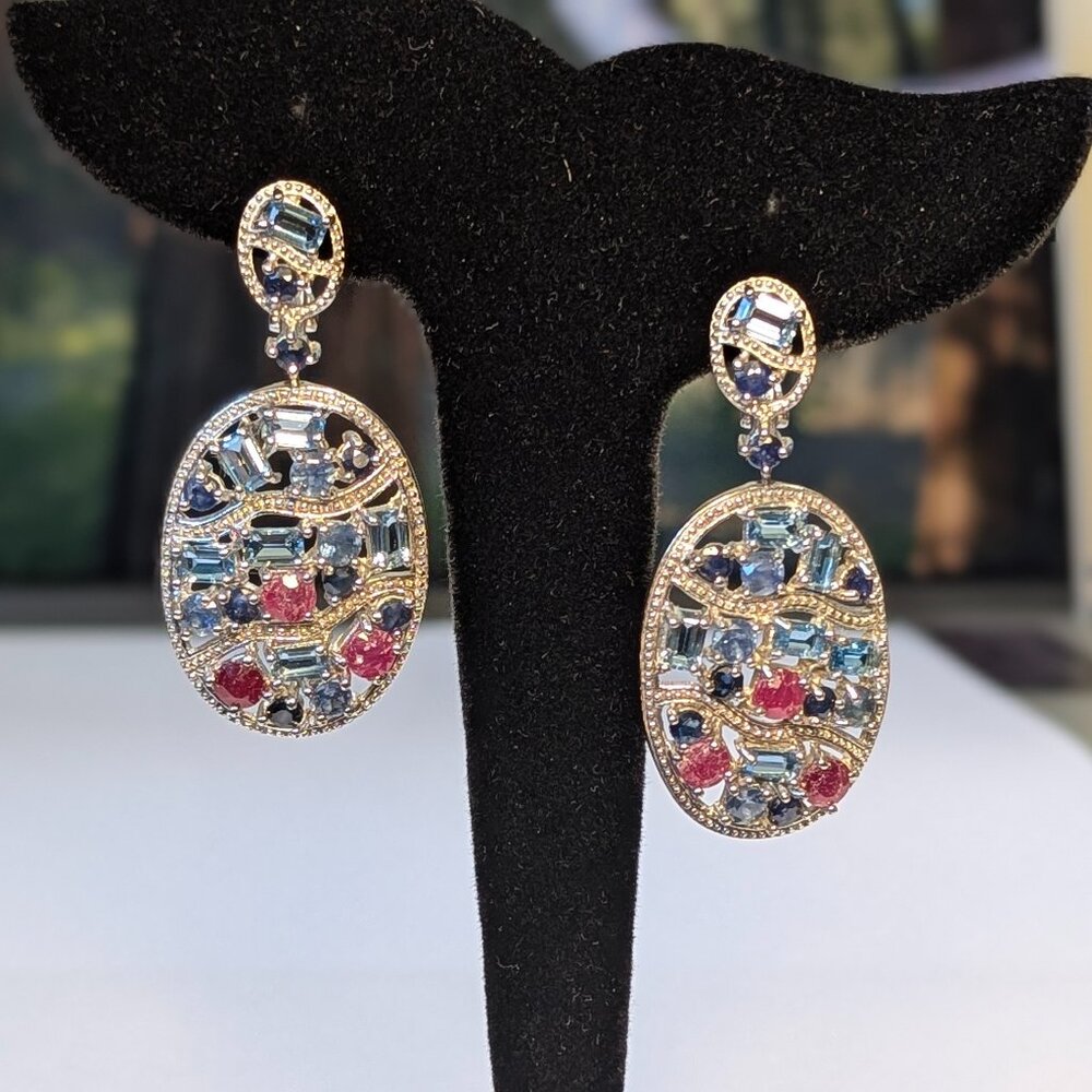 Earrings London Blue Sapphire Ruby Blue Topaz 925